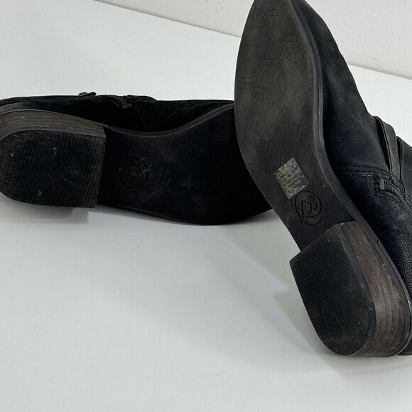 Lucky Brand Ankle Black Pebble Leather Pointed Toe Stacked Heel Boots Bootie 8.5 - Picture 8 of 8